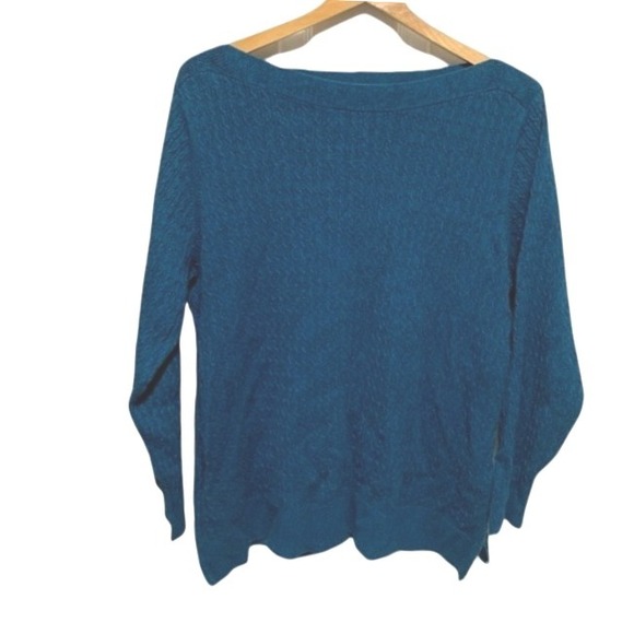 Teal Cable Knit Boat Neck Textured Workwear Casual CozySweater Plus Size 1X - Picture 2 of 8